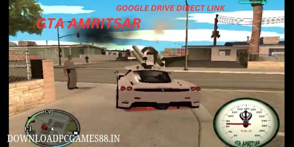 GTA Amritsar screenshot featuring a vehicle with a speedometer display visible in the corner